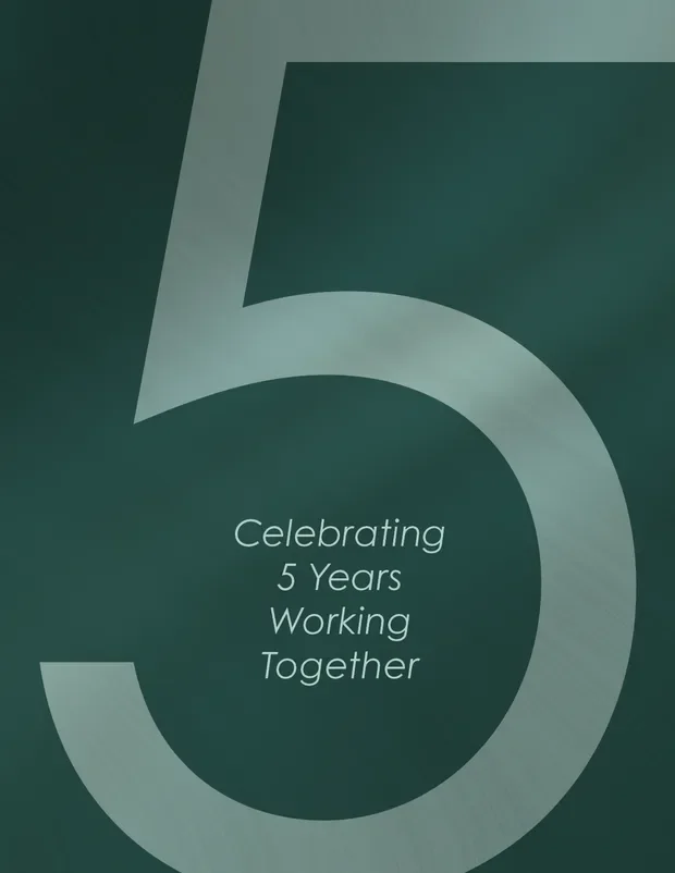 Card celebrating 5 years working together.