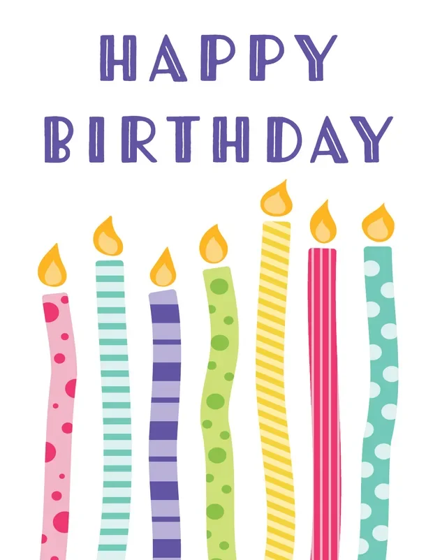 Happy Birthday card with colorful candles.